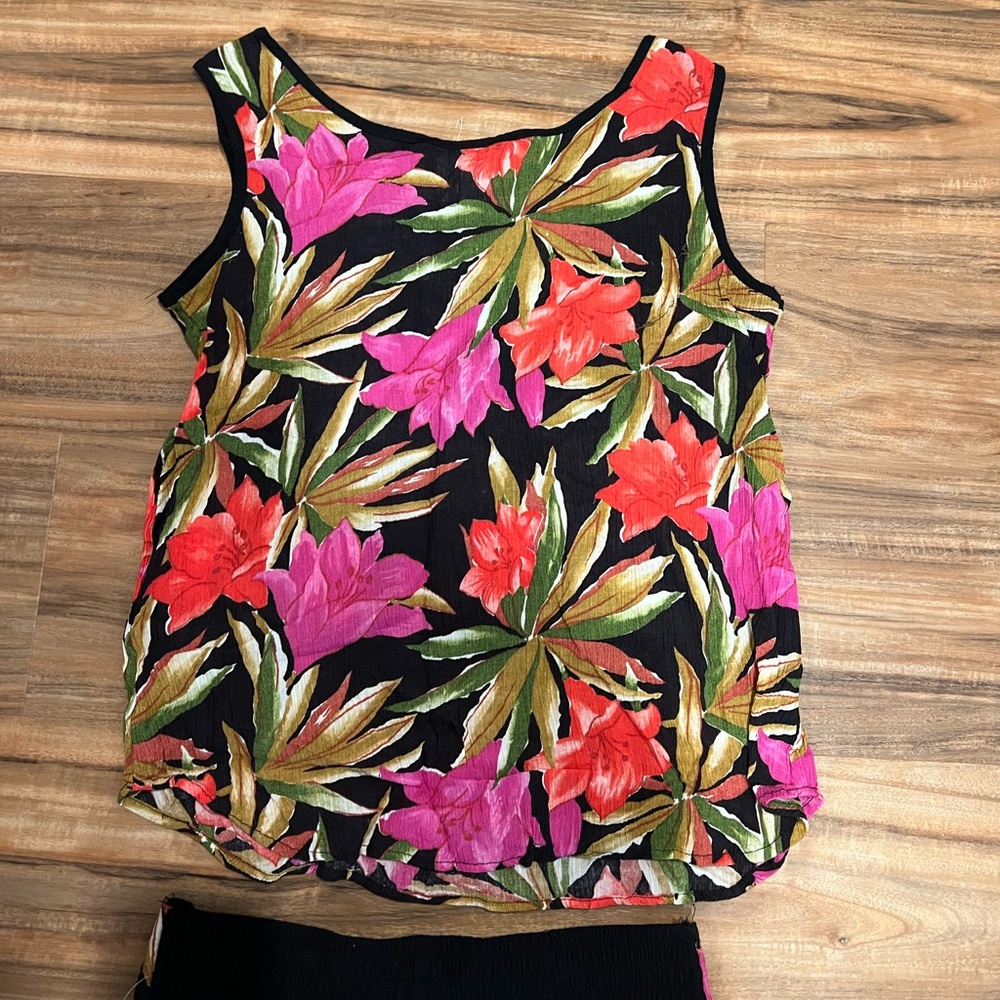 NWT Vintage Fritzi California Floral/Black Blouse (Size S)/Pants (Size M) Set - Picture 11 of 13